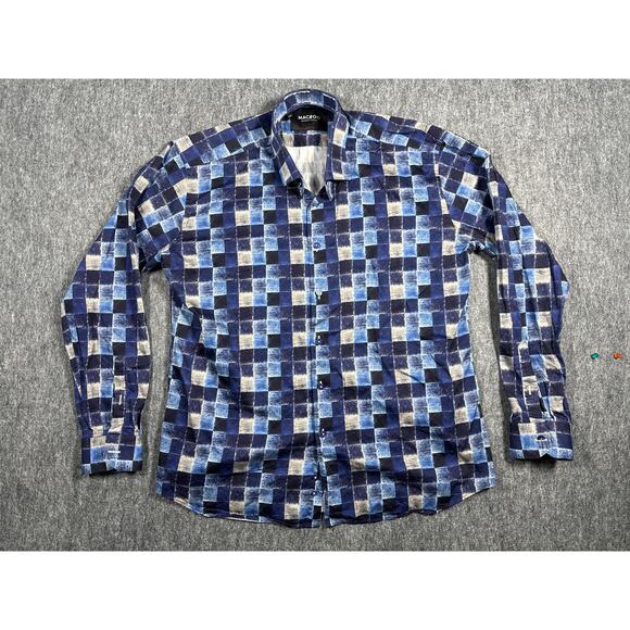 Maceoo Fibonacci Faded Squares Blue Men's Long Sleeve Button Up Shirt Size 5XL - Picture 1 of 5